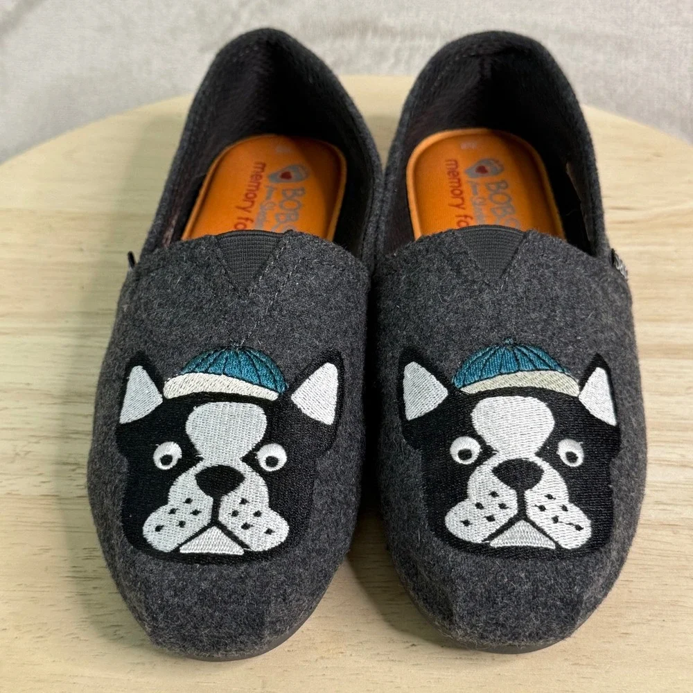 Skechers BOBS for Dogs Frenchie Boston Terrier Gray Felt Flats 34407 Womens‎ 8